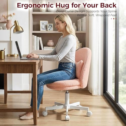 GTPLAYER Velvet Tall Office Chair with Wheels Vanity Chairs with Back, Versatile Height Use: Office to Bar Stools Small Ergonomic Comfy Armlees Computer Desk Chair with Bow Lumbar Pillow for Gift - color: Tv-pink