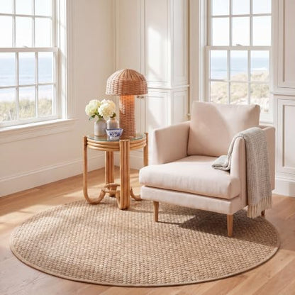 SAFAVIEH Area Rug 6' Round - Natural Fiber Collection - Natural & Beige, Seagrass, Basketweave Pattern with Border (NF114A) - color: Natural/Beige, size: 6' (Round)
