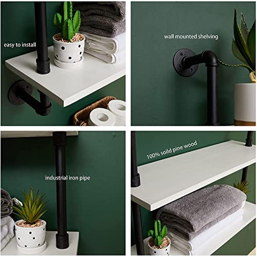 HDDFER Floating Bookshelf Bathroom Shelves Over Toilet Industrial Pipe Shelving Pipe Shelves Rustic White Wall Shelves 36 Inch Farmhouse Book Shelves for Wall Mounted - color: White, size: 2Tier36in