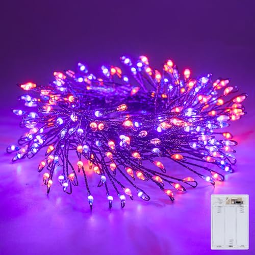 Fairy Lights Battery Operated, Twinkle String Lights Waterproof Silver Wire 5 Feet 60 Led Firecracker Starry Lights for DIY Wreath Party Bedroom Mason Jar Indoor Halloween Decoration, Orange & Purple - color: Orange & Purple