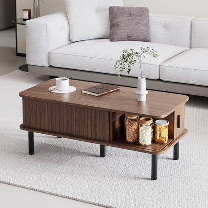 Lift Top Coffee Table,Wooden Rectangle Coffee Table with Hidden Storage Space,Metal Handles,Metal Legs,Mid Century Modern Style,Suitable for Living Room,Office,Apartment. (A-Lift Coffee Table-Walnut) - color: A-lift Coffee Table-walnut
