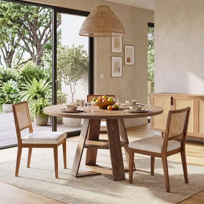 Tribesigns 47.24" Round Dining Table for 4-6, Modern Farmhouse Circle Kitchen Table with X-Cross Base & Storage Shelf, Wooden Pedestal Base for Dining Room Kitchen, Brown