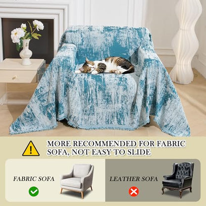 Small Couch Cover Oversized Chair Cover Washable Boho Recliner Slipcover, Pet Friendly Couch Protector with Tassels, Abstract Geometric Design, 71" x 91", Blue - color: U-blue Abstract, size: 71"x 91"
