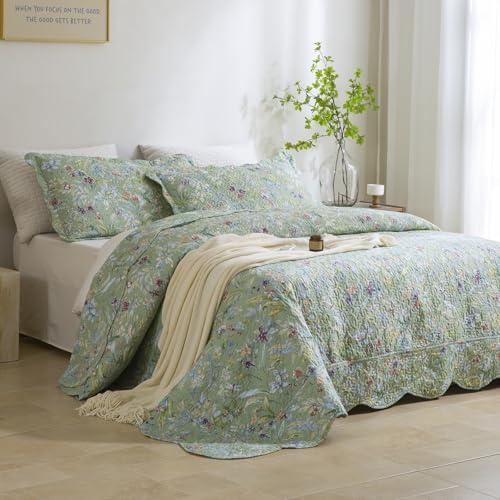 Oversized King Quilt Set(118"x106"),Floral Bedding Quilt Set, Green Flower Bird Butterfly Print Botanical Printed Extra Soft Lightweight Bedspread & Coverlet Set All Season 3 PCS - color: Floral a, size: Oversized King（118"x106"）