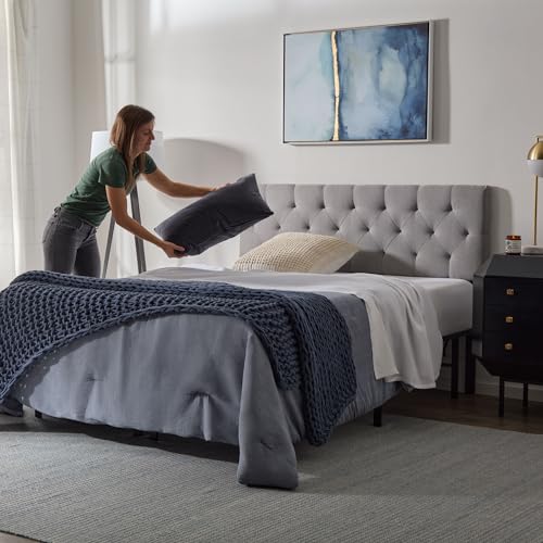 Lucid Mid-Rise Upholstered Headboard - Diamond Tufted - Padded Polyester - Adjustable Height from 34” to 46” - Easy Assembly - Bed Frame or Wall Mount - Sturdy - Stone - Twin / Twin XL Size - color: Stone, size: Twin/Twin XL
