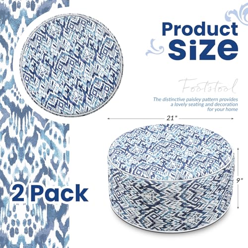 Cinnvoice 2 Pcs Inflatable Outdoor Ottoman Pouf Waterproof Round Footrest with Handle D21 x H9 Inch Indoor Outdoor Portable Footstool for Patio Garden Camping or Home Pool(Diamond Stripes) - style: Diamond Stripes
