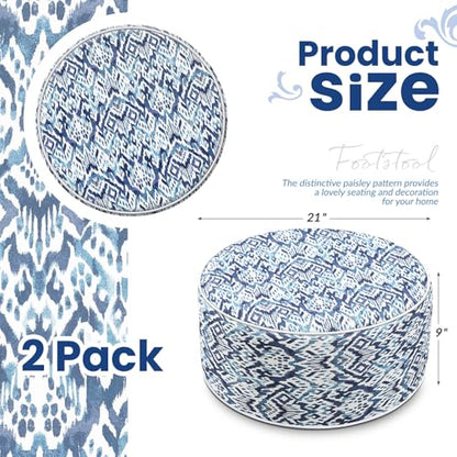 Cinnvoice 2 Pcs Inflatable Outdoor Ottoman Pouf Waterproof Round Footrest with Handle D21 x H9 Inch Indoor Outdoor Portable Footstool for Patio Garden Camping or Home Pool(Diamond Stripes) - style: Diamond Stripes