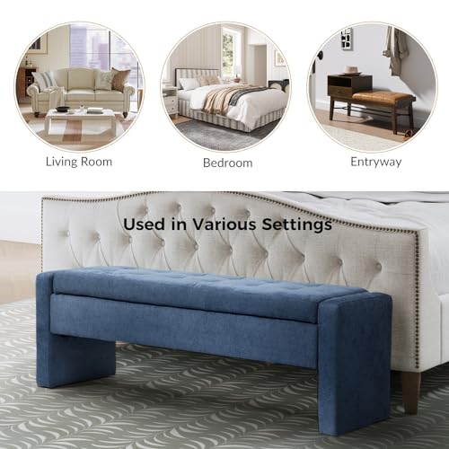 55" Modern Upholstered Storage Bench with Tufted Seat, Fabric Ottoman Bench for Bedroom, Entryway, or Living Room, Soft Close Hinge,Navy - color: Navy