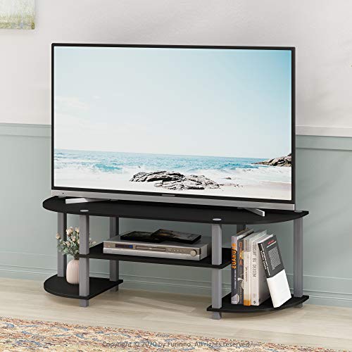 Furinno Turn-S-Tube Wide TV Entertainment Center, Black/Grey | Toolless Entertainment Center with Open Storage Shelves, Media Console Table with Soundbar Shelf for Living Room, Bedroom - color: Black/Grey, size: Wide