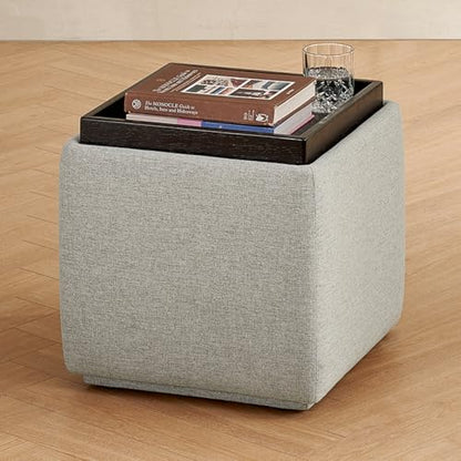mopio Levi Storage Ottoman with Reversible Tray, Modern Square Chest Coffee Table, Upholstered Cube Sitting Foot Stools Ottoman for Living Room, Bedroom, Entryway (Fabric, Light Gray) - color: Light Gray Fabric, Cube