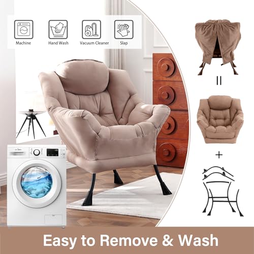 Lazy Chair, Comfy Reading Accent Chair for Bedroom, Khaki | Comfy Bedroom Accent Chair with Washable Removable Cover and extra throw pillowfor Living Room Dorm - color: Khaki-single