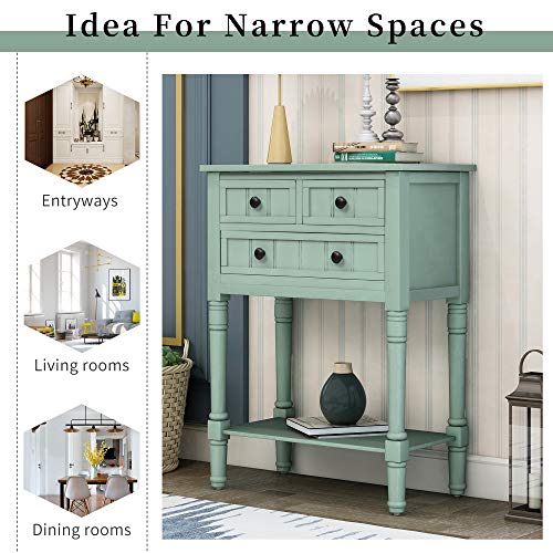 Knocbel Narrow Console Table with 3 Storage Drawers and Bottom Shelf, Entryway Hallway Foyer Slim Sofa Table for Small Spaces, Easy Assembly (Antique Blue) - color: Antique Blue