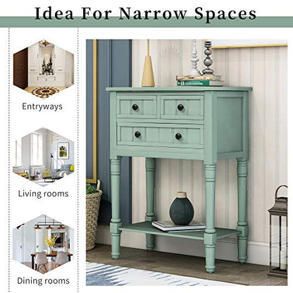 Knocbel Narrow Console Table with 3 Storage Drawers and Bottom Shelf, Entryway Hallway Foyer Slim Sofa Table for Small Spaces, Easy Assembly (Antique Blue) - color: Antique Blue
