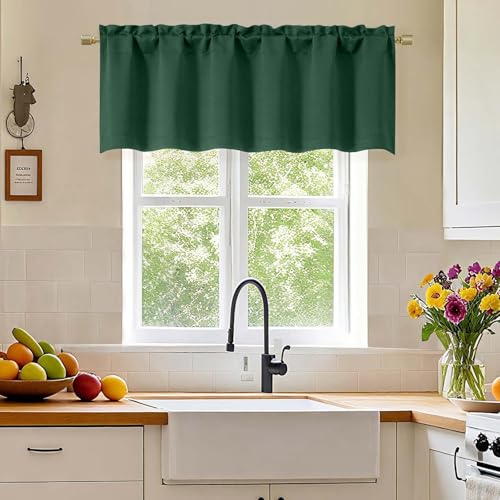 Simplebrand Ever Green Valance for Windows, Short Blackout Curtains for Bathroom/Laundry/Basement Windows with Rod Pocket, Thermal Insulated Solid Curtain Valance, Each 60Wx18L Inches, 1 Piece - color: Ever Green, size: 60"W x 18"L (Pack of 1)