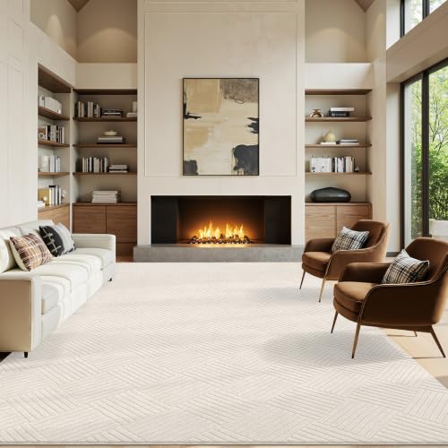 8x10 Living Room Area Rug, Beige Soft Geometric Fluffy Bedroom Mat | Washable Modern Indoor Floor Mat, Non Slip Shaggy Boho Accent Throw Carpet for Office, Dorm, Nursery and Dining Room - size: 8' x 10' (Rectangular)