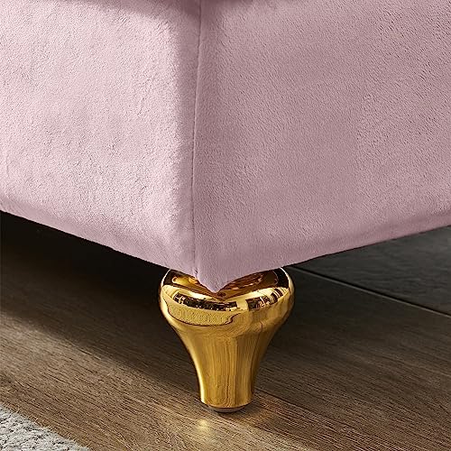 60.6" Modern Storage Chaise Lounge Indoor,Velvet Upholstery Sofa Chair with1 Toss Pillows,Upholstery Lounge Sofa with Gold Metal Legs for Small Apartment,Living Room,Office,Reception Area,Pink - color: Pink
