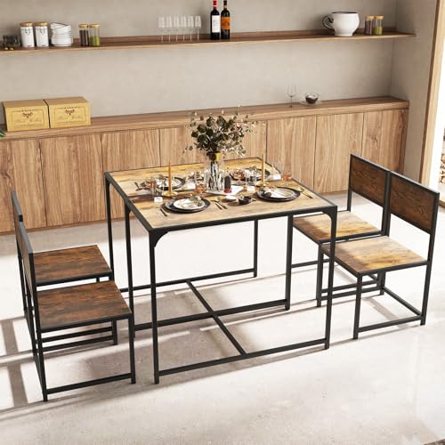 Giantex 3-Piece Dining Table Set for 2, Small Industrial Kitchen Table with 2 Chairs, Metal Frame, Space Saving Dinette Set for Breakfast Nook Dinner Small Space Apartment Living Room, Rustic Brown - color: Rustic Brown