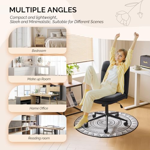 VINGLI Mid Back Armless Office Desk Chair with Wheels/no Wheels,360°Rocking Swivel Vanity Chair with Thickened Cushion,Adjustable Height Rolling for Reading Room, Make up, Linen Black - color: Black