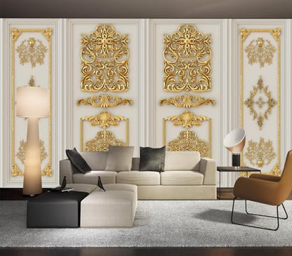 Eierme-Interior Walls with Golden Relief Patterns Mural Wallpaper Peel and Stick 137" x 102" - color: No.11, size: 137" x 102"