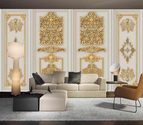 Eierme-Interior Walls with Golden Relief Patterns Mural Wallpaper Peel and Stick 137" x 102" - color: No.11, size: 137" x 102"