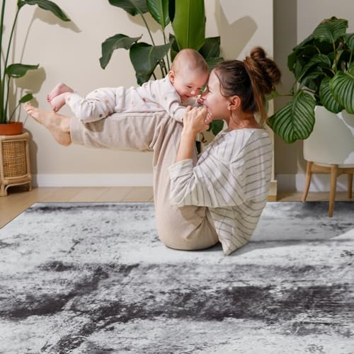 Toneed Abstract Area Rug 5x7 Modern Washable Rug Soft Non Slip Rug Low Pile for Bedroom Living Room Dining Room Slate Grey - color: Slate Grey, size: 5' x 7' (Rectangular)