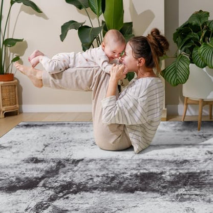 Toneed Abstract Area Rug 5x7 Modern Washable Rug Soft Non Slip Rug Low Pile for Bedroom Living Room Dining Room Slate Grey - color: Slate Grey, size: 5' x 7' (Rectangular)