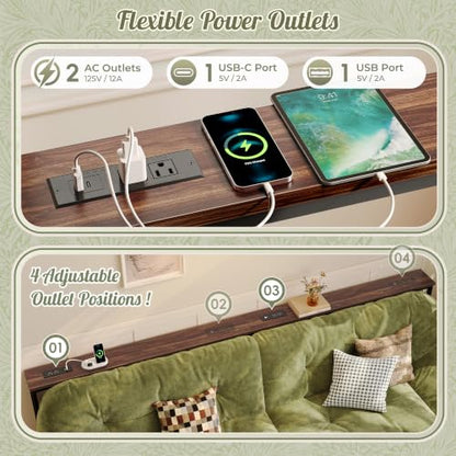 Huuger 110.2 Inch Sofa Table with Power Outlets, 23.9’’-34.4’’ Height Adjustable Range, Behind Couch Table with USB-C Ports, Sofa Tables Narrow Long, Skinny Console Table, Small Spaces, Dark Walnut - color: Dark Walnut, size: 110.2''W x 23.9''-34.4''H