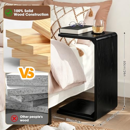 Solid Wood C Shaped Sofa Side Table, Small End Table for Couch, Modern Simple Narrow Table for Small Spaces, Mini Coffee Table for Living Room, Bedroom, Bedside (Black) - color: Black