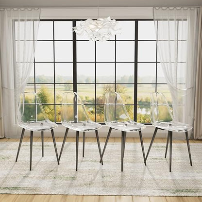 Baysitone Clear Dining Chairs Set of 4, Modern Kitchen Chairs with Transparent Seat, Acrylic Accent Side Chairs with Plating Metal Legs for Dining Room, Kitchen, Living Room with Black - color: Black, size: Set of 4