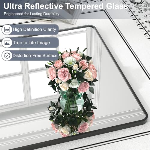 Krymnar 40"x30" Bathroom Vanity Mirror Over Sink, Black Rectangular Aluminum Frame with Rounded Corner(Small-Radius), HD Shatterproof Glass & Rust-Proof Wall Mirror for Bedroom, Living Room, Entryway - size: 40"L x 30"W