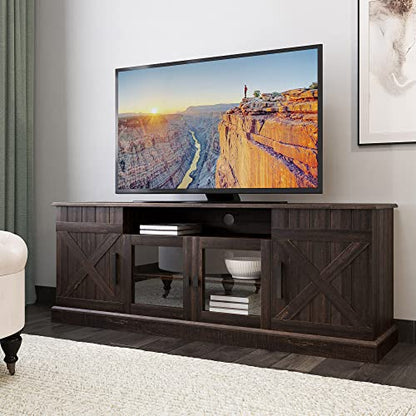 BELLEZE 65 Inch Modern Farmhouse Industrial Style Entertainment TV Stand for TVs Up to 70 Inches, Versatile Media Cabinet with Shelves and Storage - Veropeso (Espresso) - color: Espresso, style: 65"