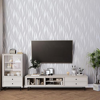 mamonhome Silver Gray Self Adhesive Removable Wallpaper Peel and Stick Wallpaper, 20.8" x 393" 3D Modern Water Waves Fashion Non-Woven Wallpaper for Livingroom, Bedroom, Kitchen, Bathroom. - color: water waves