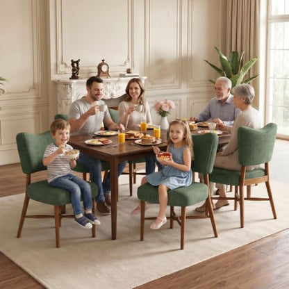 Dining Chairs Set of 6, Linen Upholstered, Solid Wood Legs, Green | Mid Century Modern Farmhouse, Cross-Brace Reinforced, Padded Cushion, Easy 15-Min Assembly, Kitchen Dining Room - color: Green, size: Set of 6