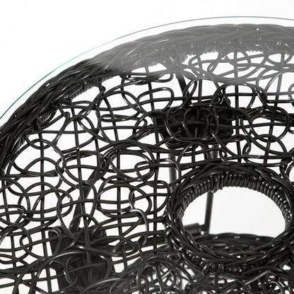 Furniture of America Ysar Boho 19-inch Round Coffee Table Outdoor with Tempered Glass Top and Metal Frame, Handcrafted Coastal Furniture for Patio, Poolside, Garden, Yard, Black - color: Black/19 In.