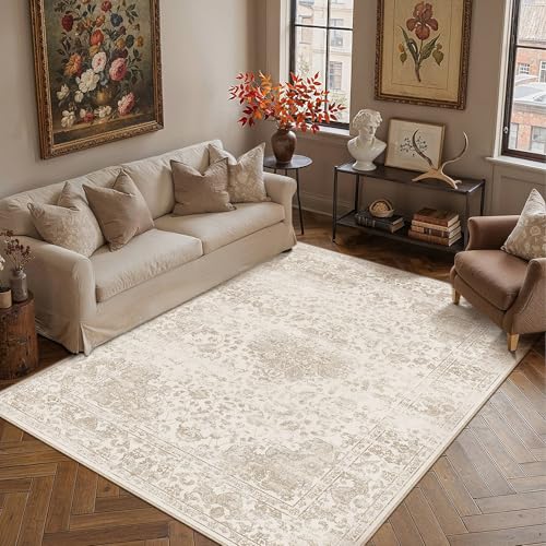 Light Brown 6x9 Area Rug Washable for Living Room | Living Room Rug,Vintage Rug,Bedroom,Dining Room,Office,Farmhouse,Non-Shedding,Non Slip,Low Pile,Soft - color: Light Brown, size: 6' x 9' (Rectangular)