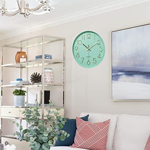 12 in Wall Clock Non-Ticking Quartz Silent Battery Operated Round Clocks Home Kitchen Office School Living Room Decor Clocks (Mint Green) - color: Mint Green