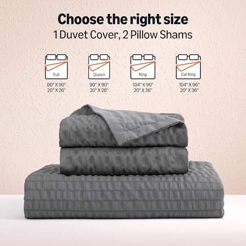 Amazon Basics Duvet Cover Set with Jacquard Geometric Pattern, 3-Piece with 1 Duvet Cover and 2 Pillow Shams, Comforter Not Included, Full, Dark Gray - color: Dark Gray, size: Full