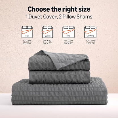 Amazon Basics Duvet Cover Set with Jacquard Geometric Pattern, 3-Piece with 1 Duvet Cover and 2 Pillow Shams, Comforter Not Included, Full, Dark Gray - color: Dark Gray, size: Full