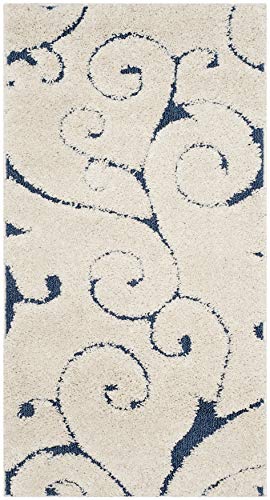 SAFAVIEH Florida Shag Collection Accent Rug - 2'3" x 4', Cream & Blue, Scroll Design, Non-Shedding & Easy Care, High-Low Plush Pile, Ideal for Bedroom, Foyer, Hallway (SG455-1165-24) - color: Cream/Blue, size: 2'3" x 4' (Rectangular)