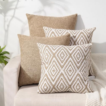 HPUK Throw Pillow Covers 18x18, Set of 4, Light Brown Couch Pillow Covers | Polyester fabric, patterned and solid designs, hidden zippers, machine washable, for sofas and beds, inserts not included - color: Light Brown, size: 18" x 18" (Pack of 4)