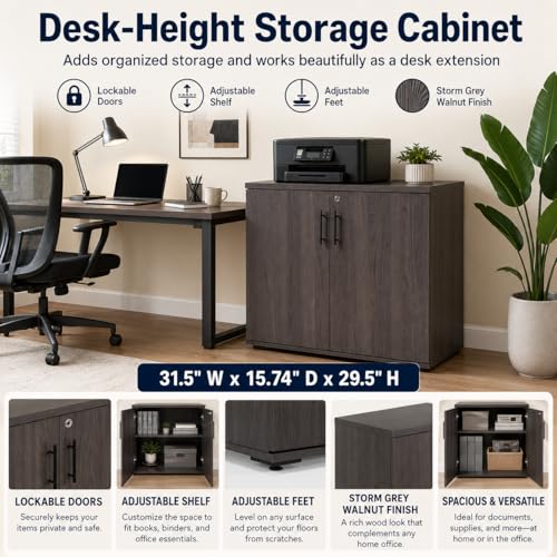 MMT Office Storage Cabinet, Lockable, Storm Grey Walnut - color: Storm Grey Walnut