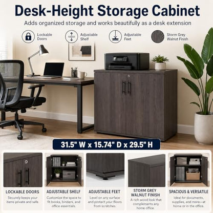 MMT Office Storage Cabinet, Lockable, Storm Grey Walnut - color: Storm Grey Walnut