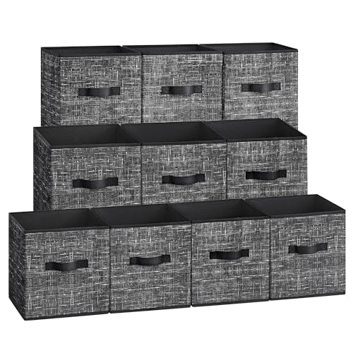 SONGMICS Storage Cubes, 10.2 x 10.2 x 11 Inches Non-Woven Fabric Bins with Double Handles, Set of 10, Closet Organizers for Shelves, Foldable, for Clothes, Classic Black UROB126B01 - color: Classic Black, size: 11 Inch-10 pack