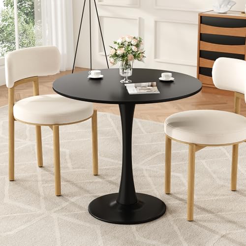 Farini Small Round Dining Table for 2-4 People, 31.5 Inch Wood Tabletop with Metal Base, Compact Kitchen & Breakfast Table for Small Spaces，Black - color: Black, size: Round