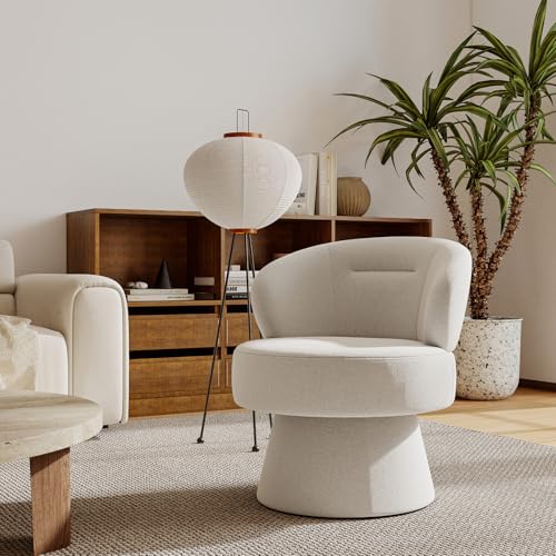 360° Swivel Accent Chairs Set of 2, Modern Chenille Upholstered Boucle Dining Chair with Back, Vanity Chair Accent Armchair Side Chairs for Dining/Living Room, Bedroom, White - color: White 01, size: 2 Chairs