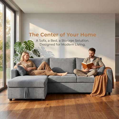 Sleeper Sofa Bed with Adjustable Backrest & Side Pockets, Gray | Adjustable Backrest & Side Pockets,Pull Out Sofa,Comfortable Fabric - color: C-gray-nr