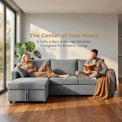 Sleeper Sofa Bed with Adjustable Backrest & Side Pockets, Gray | Adjustable Backrest & Side Pockets,Pull Out Sofa,Comfortable Fabric - color: C-gray-nr