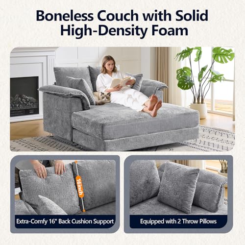 VINGLI Modern Floating Chaise Lounge Chair with Acrylic Legs, Upholstered Cushion Deep Seat Lounge Sofa with Iron-Wood KD Frame, Pillow Armrest, Accent Chair for Living Room, Play Room Apartment - color: Blue Grey, style: Modern