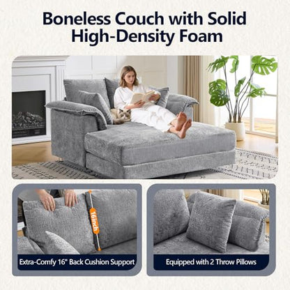 VINGLI Modern Floating Chaise Lounge Chair with Acrylic Legs, Upholstered Cushion Deep Seat Lounge Sofa with Iron-Wood KD Frame, Pillow Armrest, Accent Chair for Living Room, Play Room Apartment - color: Blue Grey, style: Modern