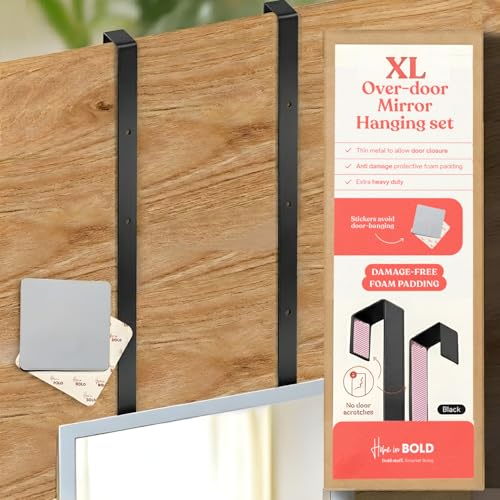 50.8cm(20인치) 엑스트라 롱 헤비 듀티 블랙 세트 미러 브래킷 2개 특허 출원 중인 도어 도어 미러 행거: 도어 미러 행거 세트 긁힘 방지 안감 | 오버 더 도어 거울 후크 높이 조절 가능 - color: 블랙.